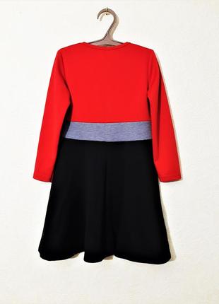 Тепла сукня демі-зима на дівчинку 5-6років трикотажне чорно-сіро-червоне довгі рукави7 фото