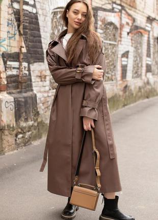 Модный тренч из матовой эко-кожи neo длинный миди в стиле оверсайз5 фото
