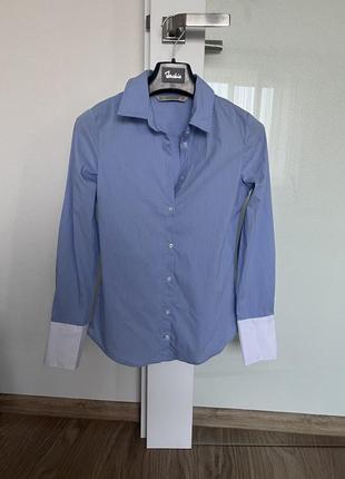 Базова блакитна голуба рубашка білий манжет.1 фото