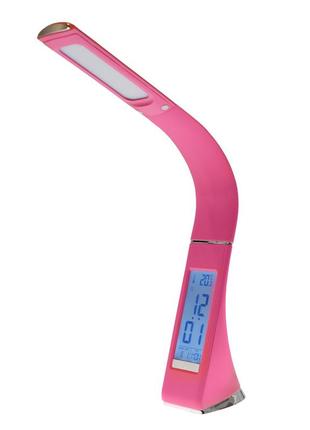 Настільна лампа лед для школяра рожева з годинником sl-87 5w 33-308