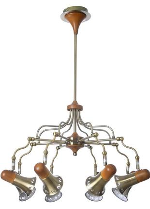 Люстра стельова павук на 8 плафонів в зал дерев'яна htl-127s/8