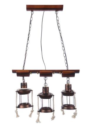 Люстра стельова дерев'яна підвісна кантрі на 3 плафона у вітальню bkl-814s/3e27