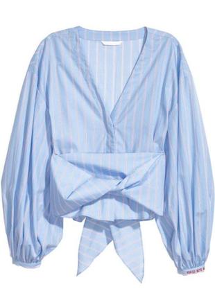 Хлопковая блуза в полоску h&amp;m с пышными рукавами и широким поясом.2 фото
