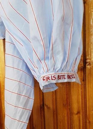 Хлопковая блуза в полоску h&amp;m с пышными рукавами и широким поясом.5 фото