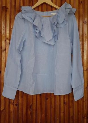 Оригинальная блуза h&amp;m с воланами и пуговицами на спинке, в мелкую полоску.4 фото