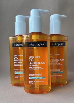 Neutrogena clear & defend 2% salicylic acid face wash- гель для вмивання з саліциловою кислотою 200мл