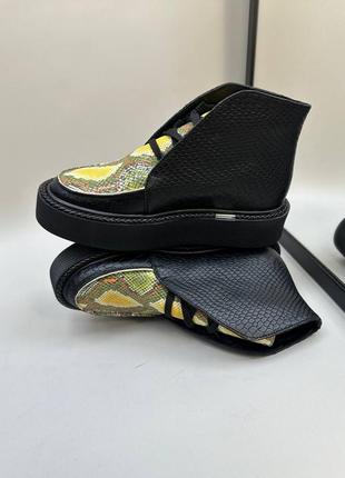 Кожаные женские ботинки высокие лоферы на шнуровке из натуральной кожи