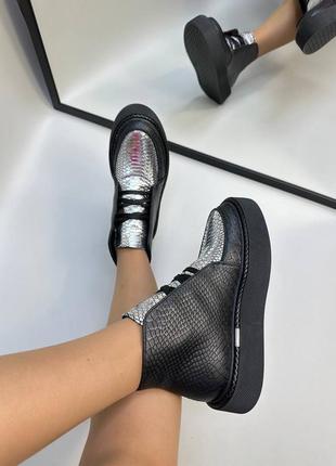 Кожаные женские ботинки на шнуровке высокие лоферы из натуральной кожи2 фото