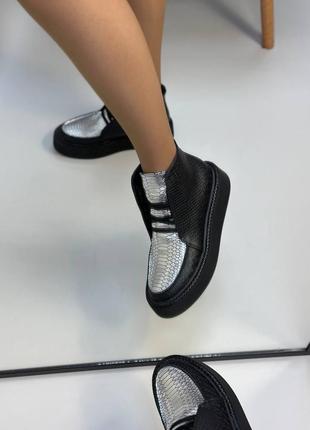 Кожаные женские ботинки на шнуровке высокие лоферы из натуральной кожи6 фото