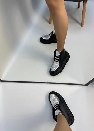 Кожаные женские ботинки на шнуровке высокие лоферы из натуральной кожи4 фото