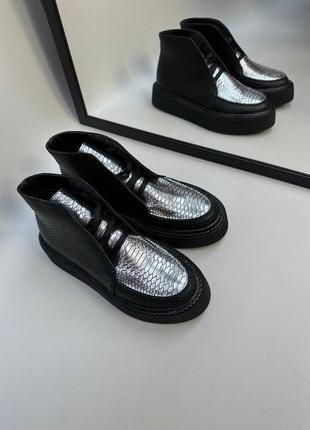 Кожаные женские ботинки на шнуровке высокие лоферы из натуральной кожи7 фото
