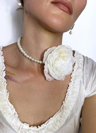 Чокер цветок, брошь цветок, ожерелье с цветком, ожерелье из искусственного жемчуга2 фото