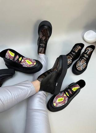 Кожаные женские ботинки на шнуровке высокие лоферы из натуральной кожи и замши3 фото