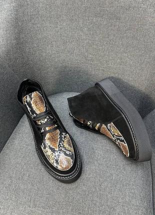 Кожаные женские ботинки на шнуровке высокие лоферы из натуральной кожи и замши7 фото