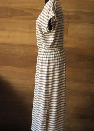 Полосатое бежевое летнее платье миди женское h&amp;m, размер m2 фото