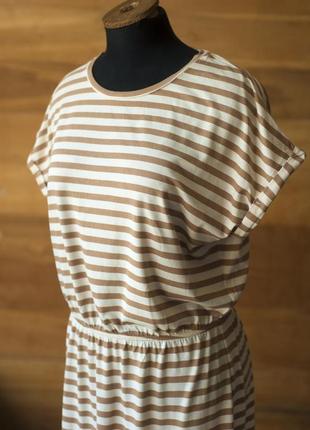 Полосатое бежевое летнее платье миди женское h&amp;m, размер m5 фото
