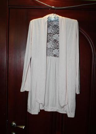 Пудровый женский кардиган с кружевной спиной, размер м, л