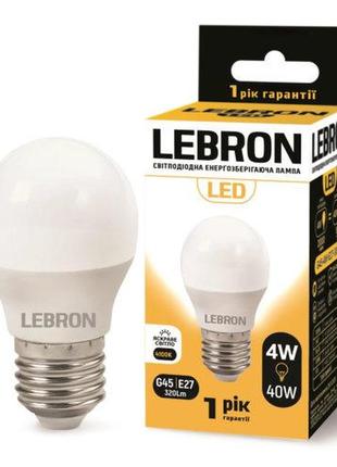 Led лампа lebron l-g45, 4w, е27, 4100k, 320lm, угол 240 °