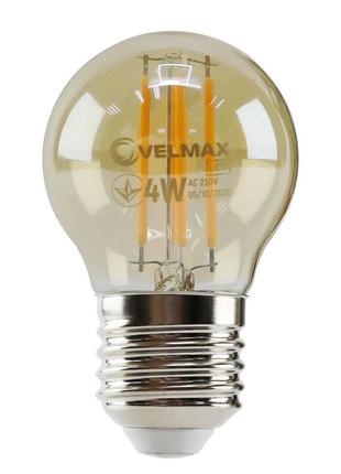 Led лампа velmax v-filament-amber-g45, 4w, e27, 2200k, 400lm1 фото