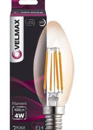 Led лампа velmax v-filament-c37, 4w, e14, 4100k, 400lm