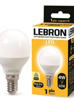 Led лампа lebron l-g45, 4w, е14, 3000k, 320lm, кут 240 °