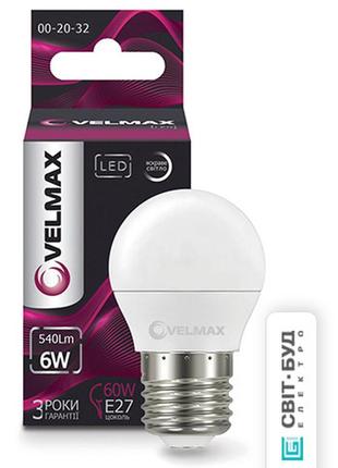 Led лампа velmax v-g45, 6w, e27, 4100k, 540lm, угол 220 °