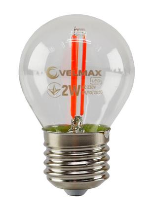 Led лампа velmax v-filament-g45, 2w, e27, червона, 200lm