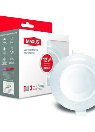 Умный led светильник точечный врезной maxus 3-step 12w (сменные яркость и тон) круг