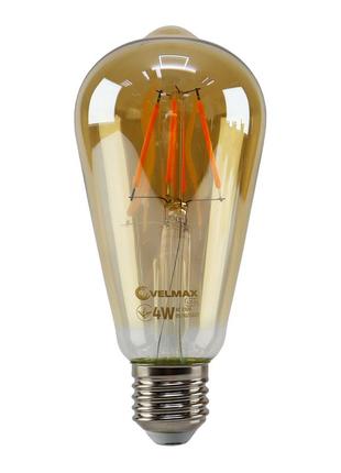 Led лампа velmax v-filament-amber-st64, 4w, e27, 2200k, 400lm