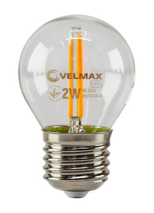 Led лампа філаментна velmax v-filament-g45, 2w, e27, оранжевий, 200lm