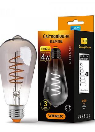 Led лампа videx filament st64fgd 4w e27 2100k димерна графіт