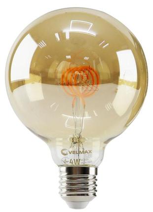 Led лампа velmax v-filament-amber-g95-спираль-g, 4w, e27, 2700k, 300lm