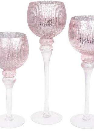 Комплект підсвічників скляних (3 шт.), рожеве срібло1 фото