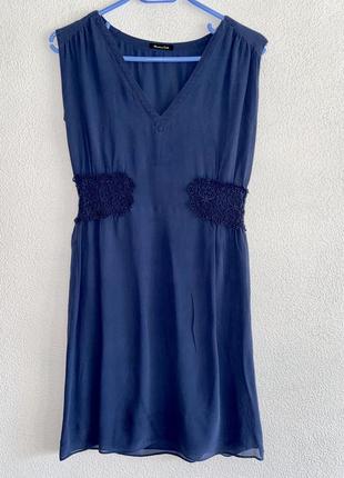 Шелковое синее платье сарафан туника massimo dutti