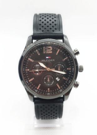 Годинник чоловічий наручний томму нilfigеr (томмі хілфігер) на каучуковому ремінці, колір чорний ( код: