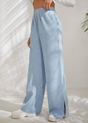 Женские вельветовые брюки палаццо голубой4 фото