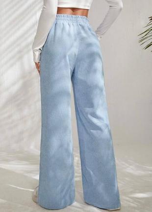 Женские вельветовые брюки палаццо голубой3 фото