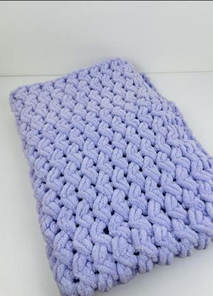 Теплый плюшевый плед для младенцев ручной работы сиреневый фиолетовый плетения сердечка5 фото