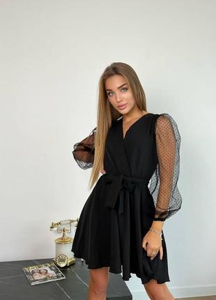 Чёрное и бордо платье с рукавами сетка до 52 размера