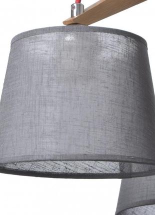 Стельова дерев'яна люстра на 3 лампи з абажурами bkl-577s/3 e27 grey2 фото