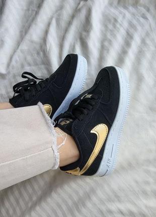 Nike air force 1 black gold6 фото