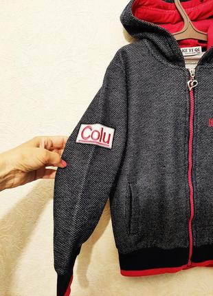 Ke vi qi тёплый худи на байке на девочку 7-8лет куртка с капюшоном чёрная-серая-розовая