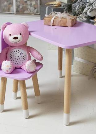 Столик прямоугольный и стульчик детская бабочка, фиолетовая, дерево. (288552)4 фото