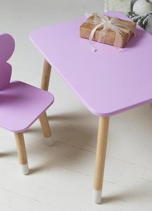 Столик прямоугольный и стульчик детская бабочка, фиолетовая, дерево. (288552)6 фото