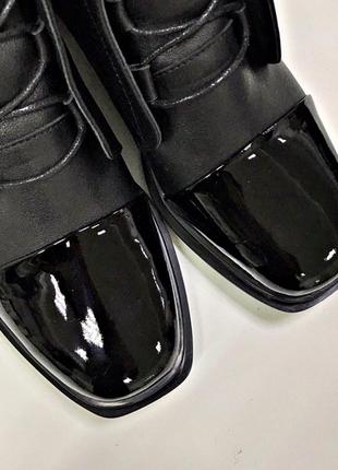 Кожаные черные стильные ботинки с лаковым носочком осень-зима7 фото