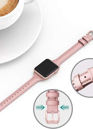 Wearlizer тонкий шкіряний рожевий рожевий сумісний з apple watch band 38mm 40mm 41mm жінки для iwatch se, верхній шкіряний тонкий3 фото