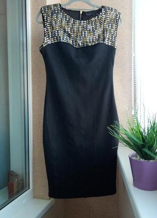 Красивое стильное прямое трикотажное черное платье миди ted baker с содержанием шерсти