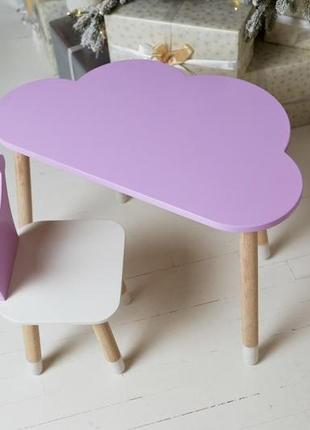 Столик облако и фиолетовый стульчик с белым сиденьем корона детский, дерево. (992524)2 фото