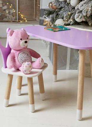 Столик облако и фиолетовый стульчик с белым сиденьем корона детский, дерево. (992524)4 фото