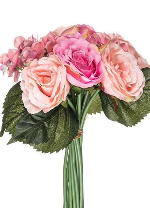 Штучна троянда + гортензія букет, великий, рожевий